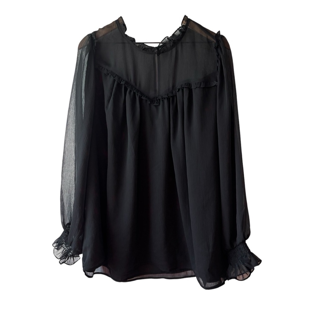 Torrid Womens Top Black size 3 Sheer w/Cami Whimsigoth Ruffles Long Sleeve New‎
